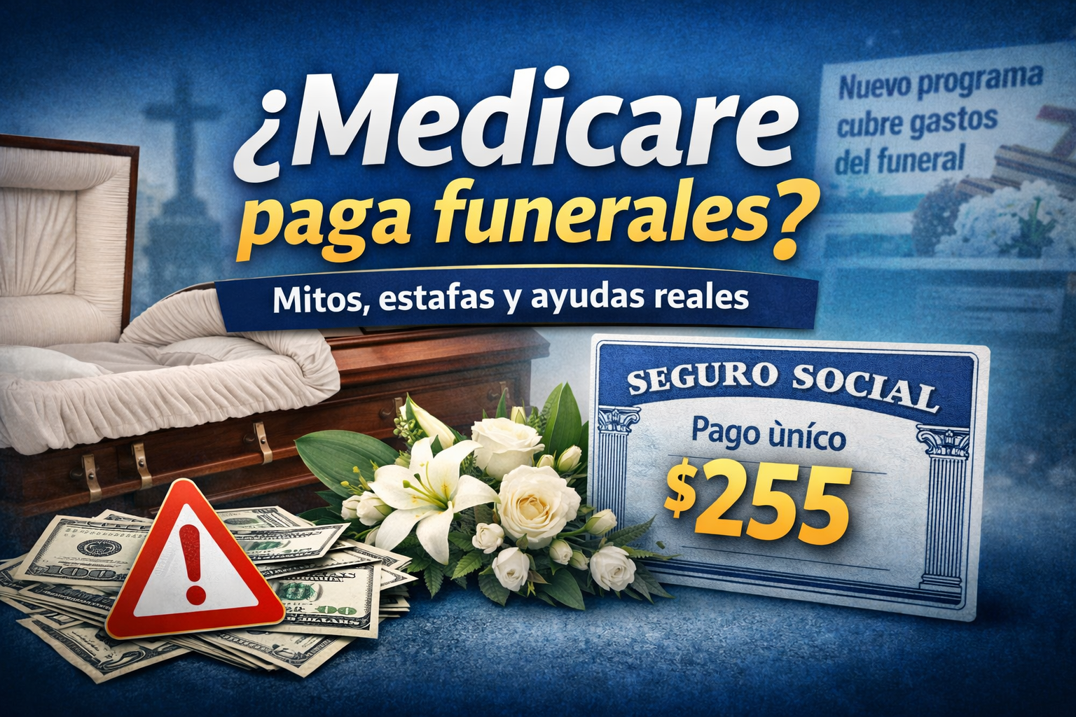 Persona mayor revisando información sobre Medicare, Seguro Social y gastos funerarios en Estados Unidos