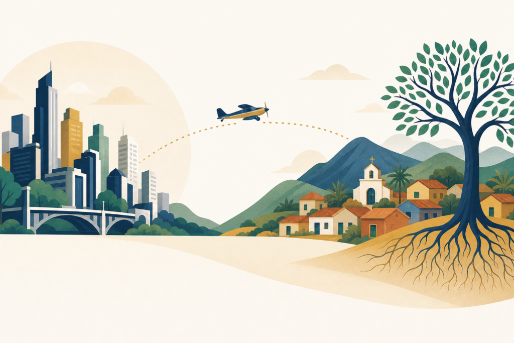 Ilustración de la repatriación: dos paisajes unidos por el traslado de un ser querido a su país de origen